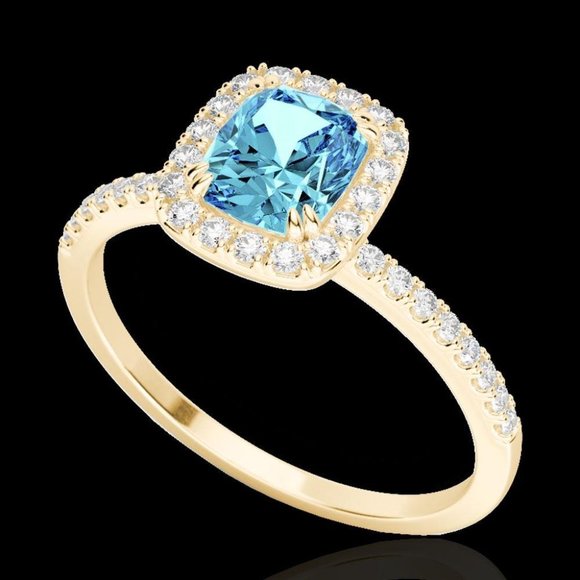 NEW Blue Topaz with Diamonds Ring, Yellow Gold main image 1